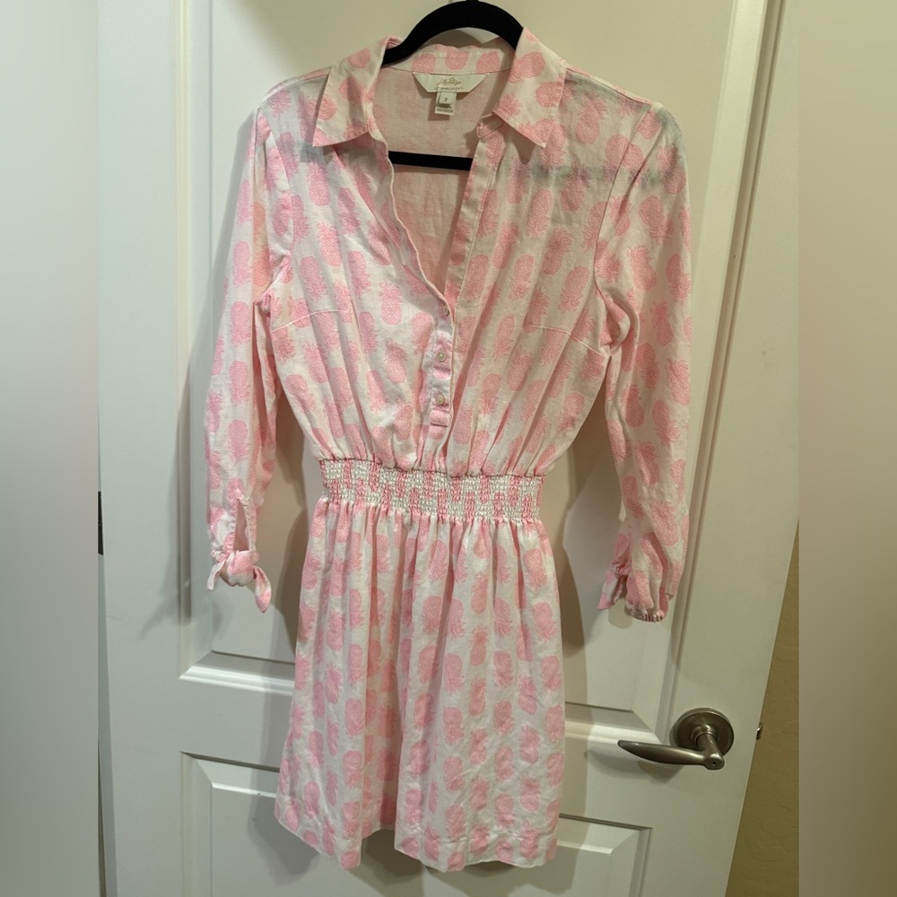 Lilly Pulitzer AbraLynn Linen Shirt Dress Rousseau pink in slice of sunshine